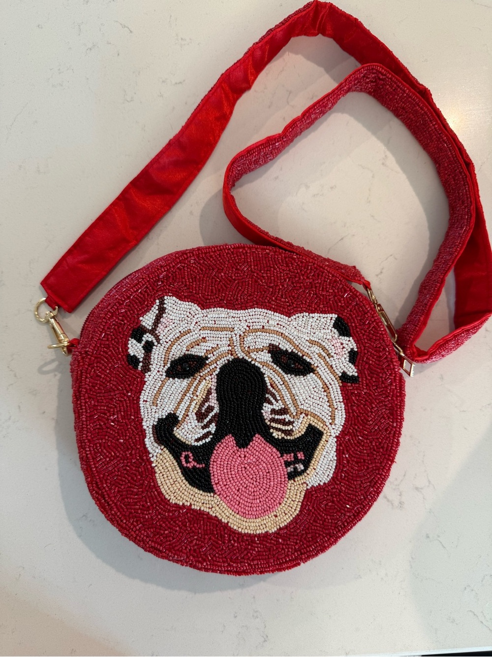 Beaded Bulldog Crossbody Bag - Red